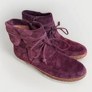 UGG Reid Wine Suede Moccasin Boots Women 10 Leather Sheepskin 1019129 NWOT